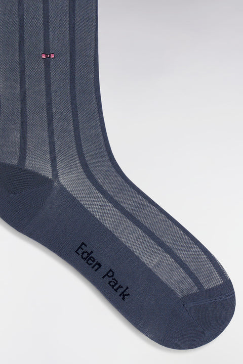Stretch cotton blend socks with grey vertical stripes - Image 2