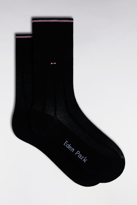 Stretch cotton blend socks with black vertical stripes - Image 1