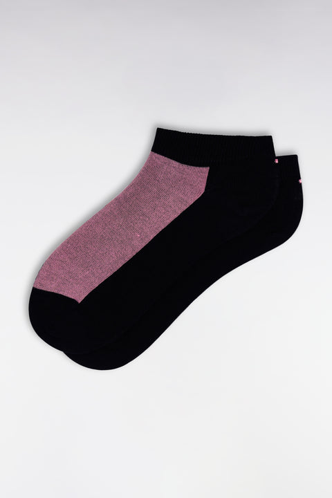 Sky blue and navy two-tone low socks in stretch cotton blend - Image 1
