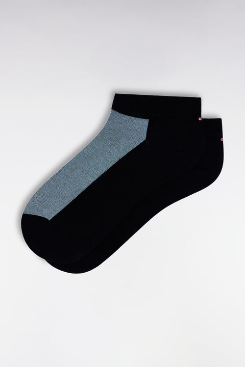 Pink and navy two-tone low socks in stretch cotton blend - Image 1