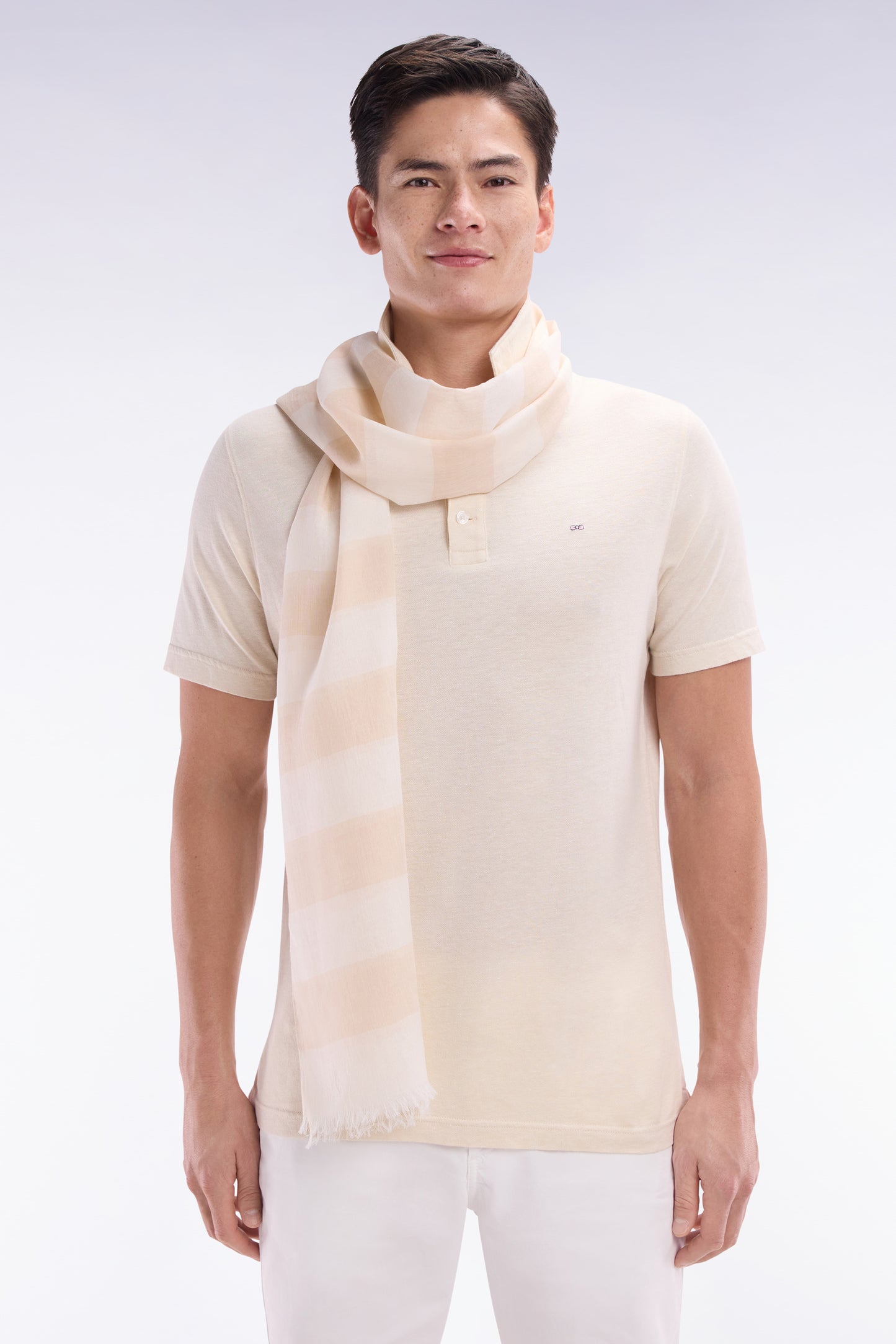 Beige cotton blend striped chèche