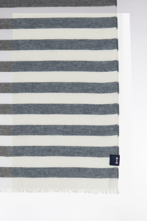 Cotton blend scarf with navy pinstripes - Image 2