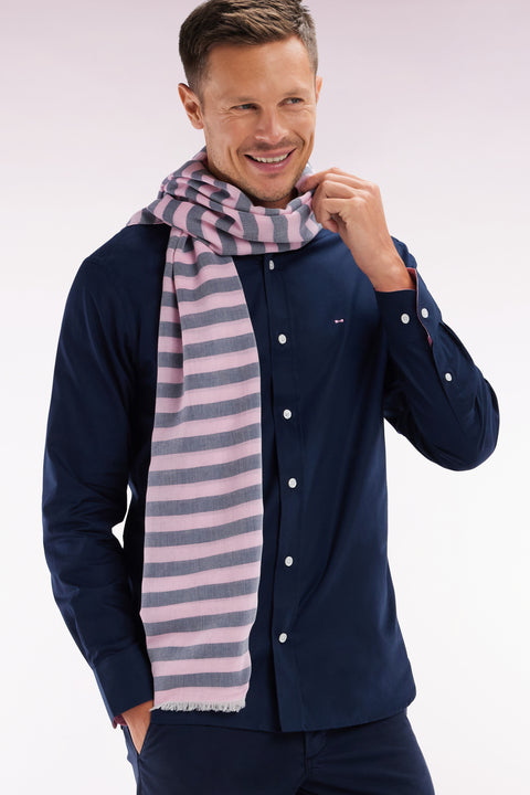 Cotton blend scarf with pink pinstripes - Image 1