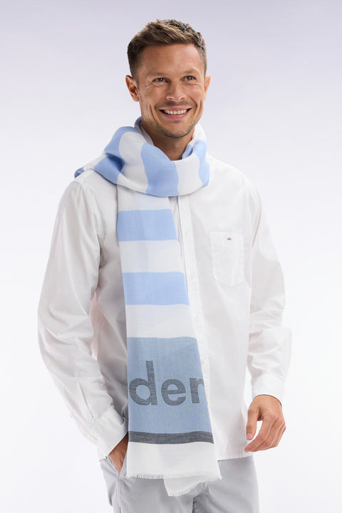 Grey and sky blue cotton-blend rimmed scarf - Image 1