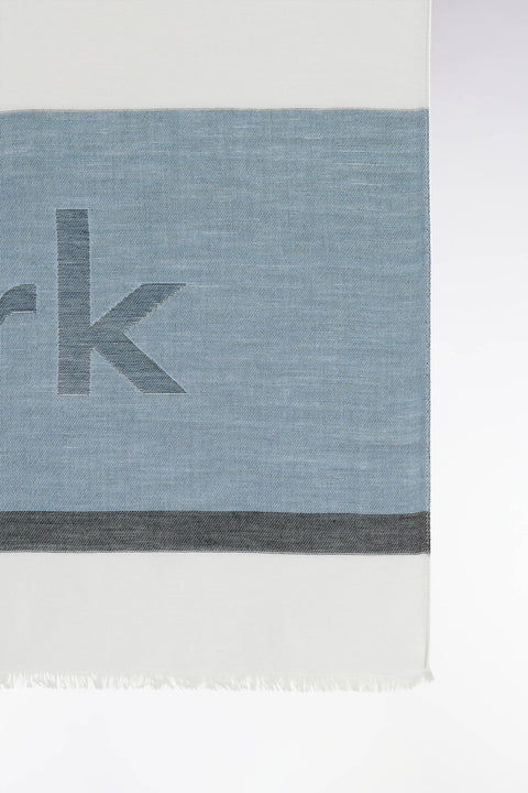 Grey and sky blue cotton-blend rimmed scarf - Image 3
