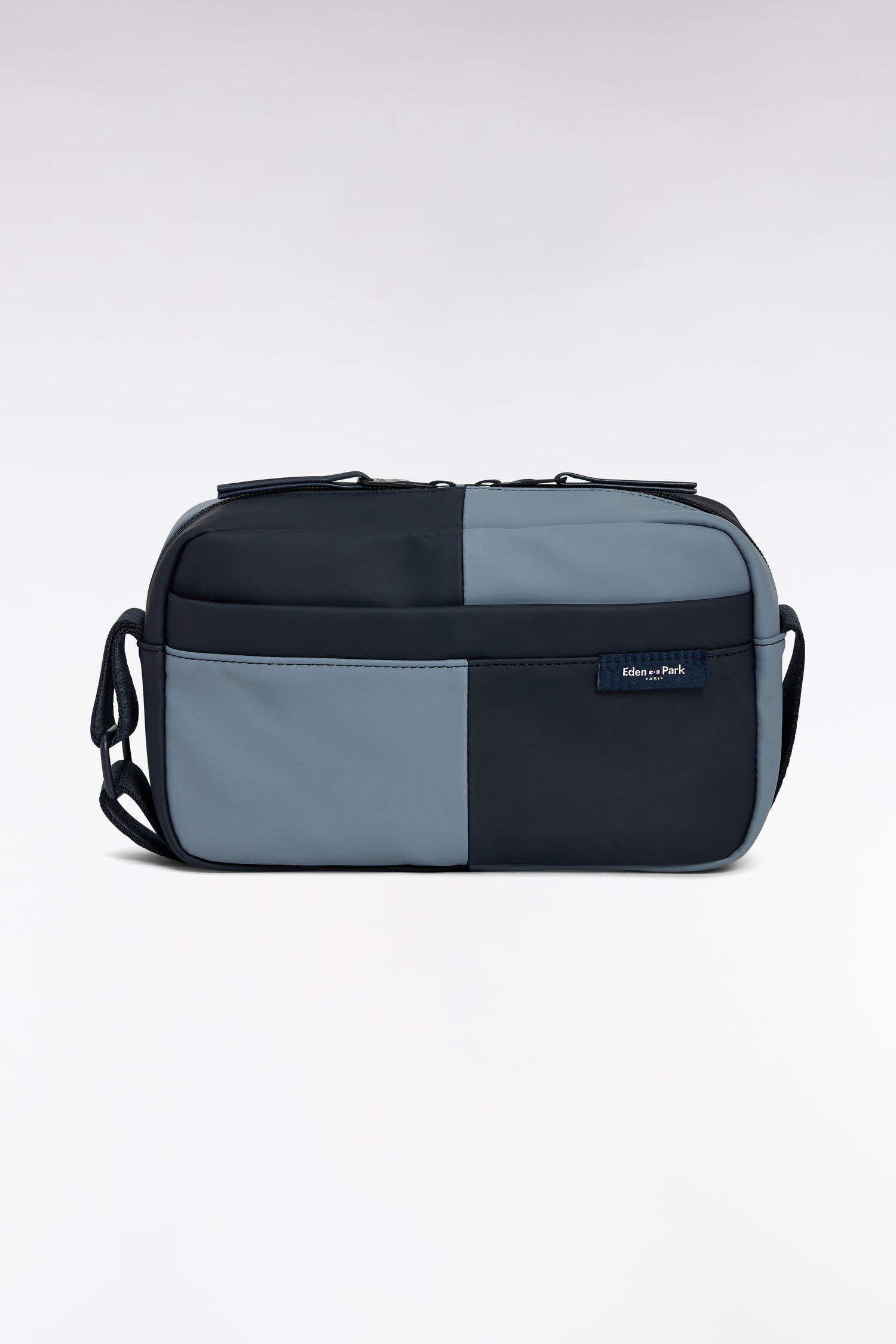 Camera bag en gomme coupé-cousu marine et gris