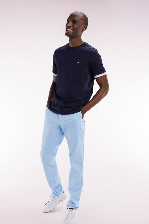 Light blue straight-cut stretch cotton pleat-free chinos - Image 3