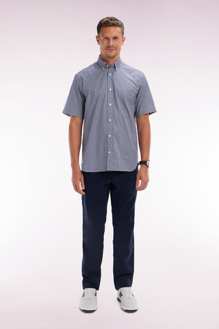 Navy straight-cut stretch cotton pleat-free chinos