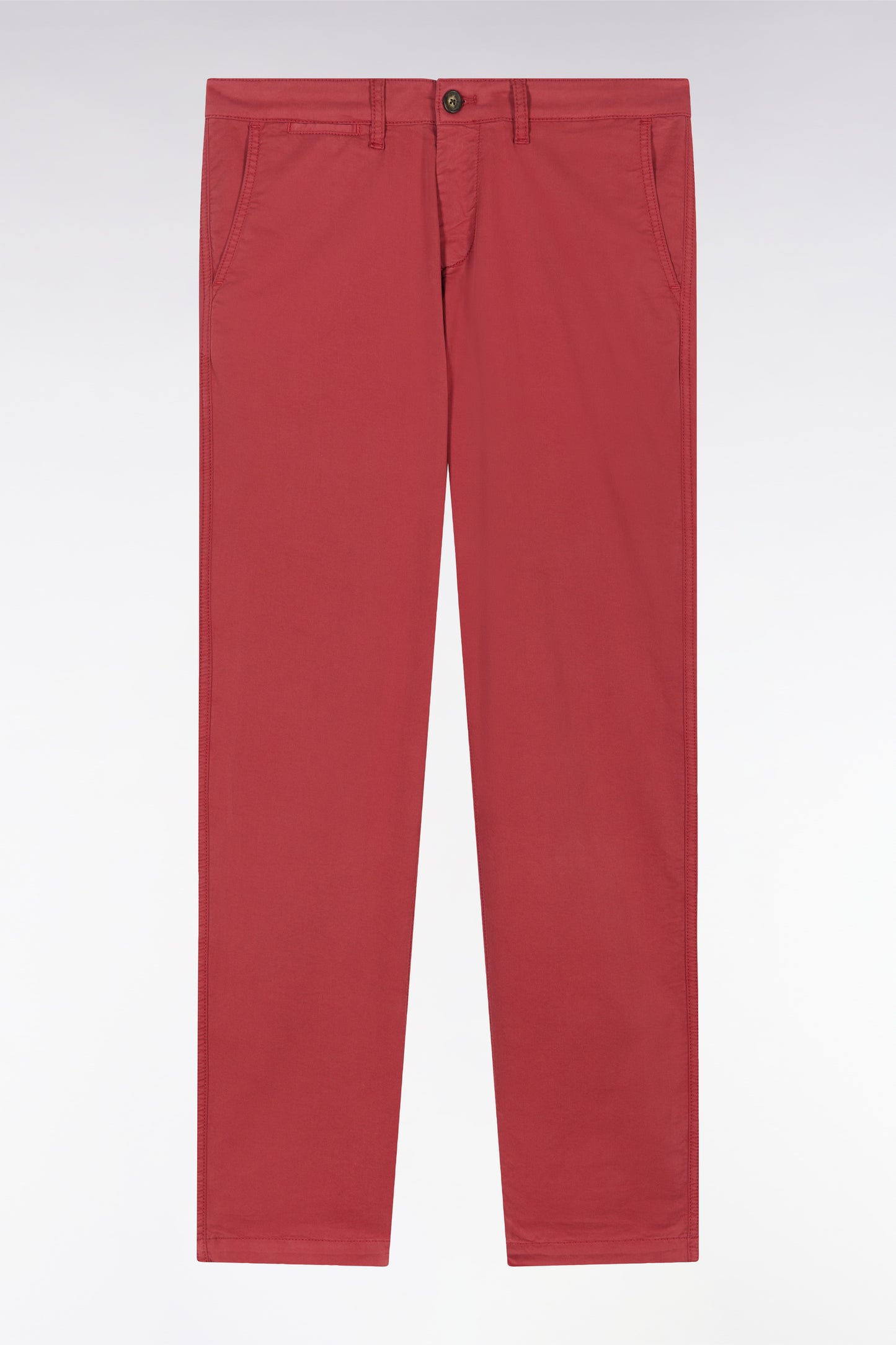 Red straight-cut stretch cotton pleat-free chinos