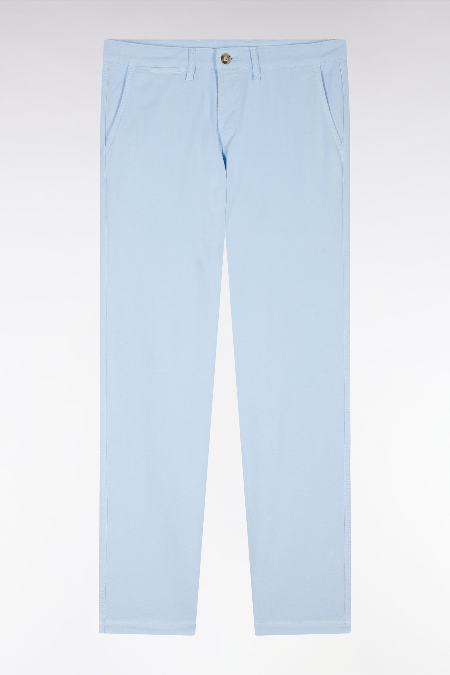 Straight-cut light grey stretch cotton and linen pleat-free chinos