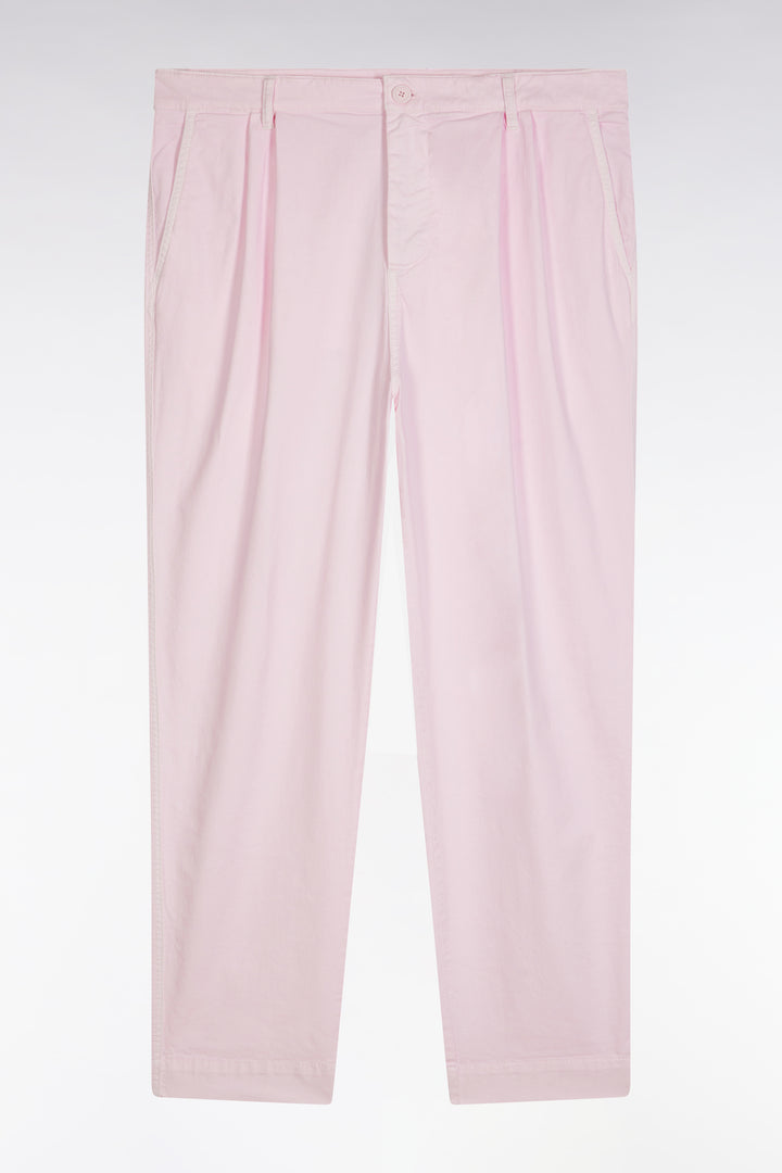 Pantalon chino à plis en coton stretch rose coupe droite