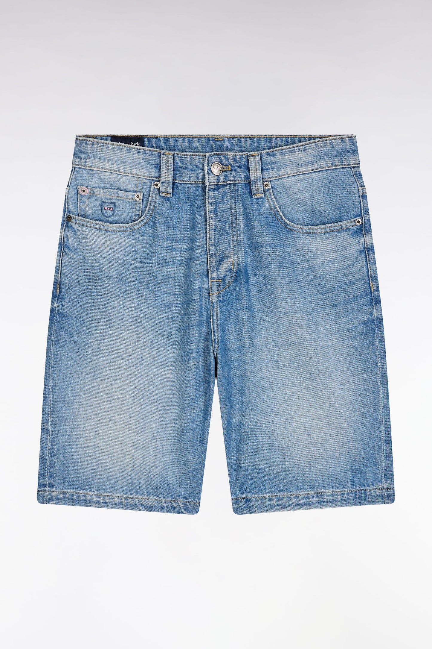 Regular blue stone bleach denim 5-pocket Bermuda shorts