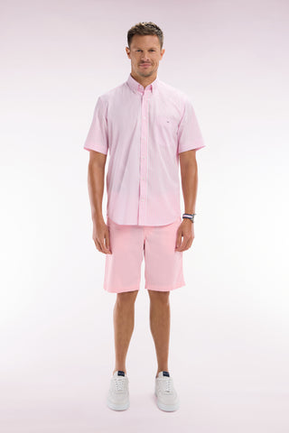 Pink straight-cut stretch cotton chino Bermuda shorts