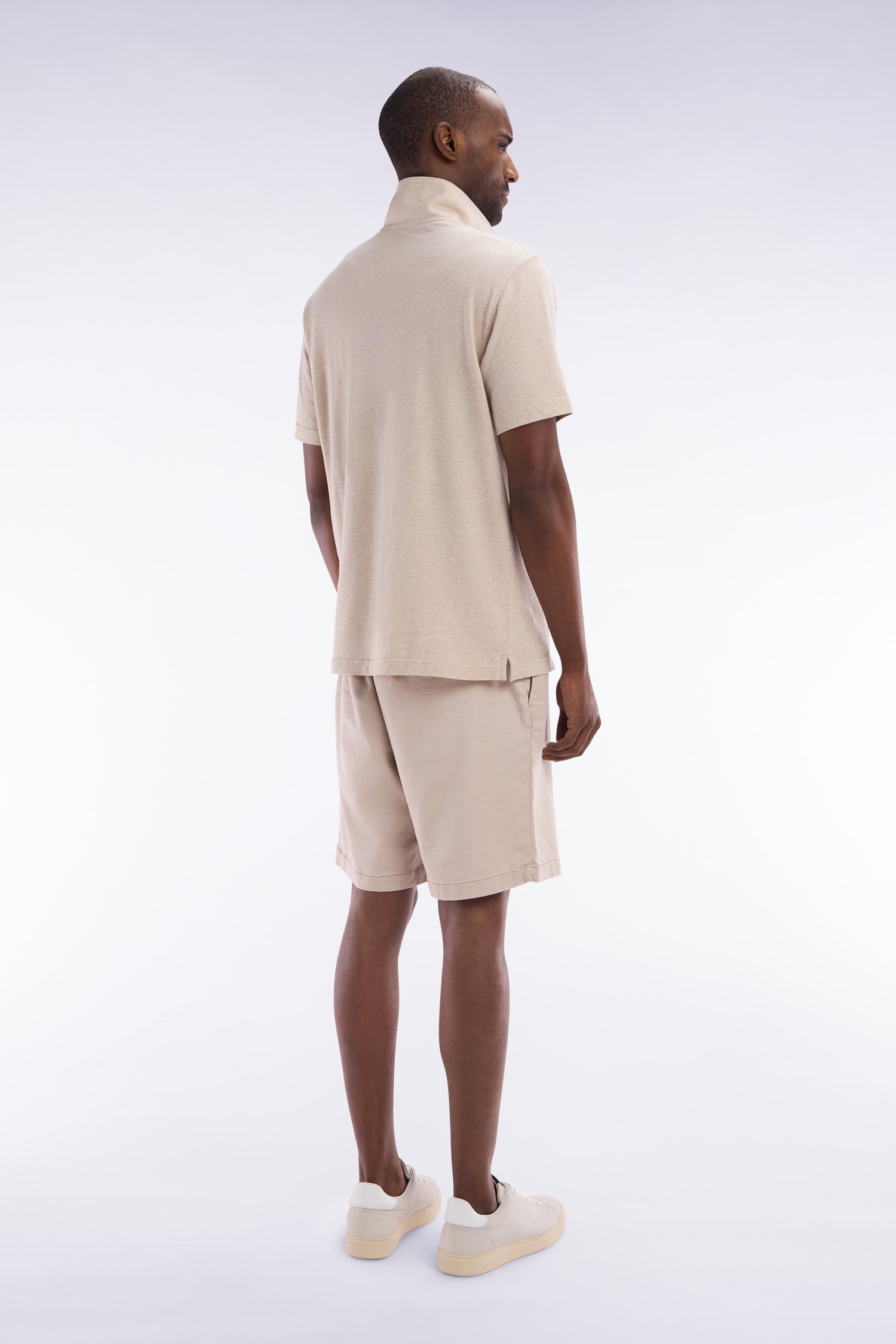 Bermuda à taille élastiquée en lyocell et coton stretch beige