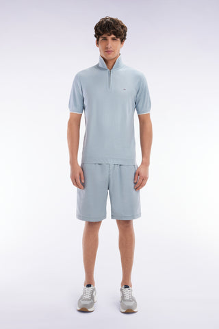 Elasticated waistband medium grey Bermuda shorts in lyocell and stretch cotton