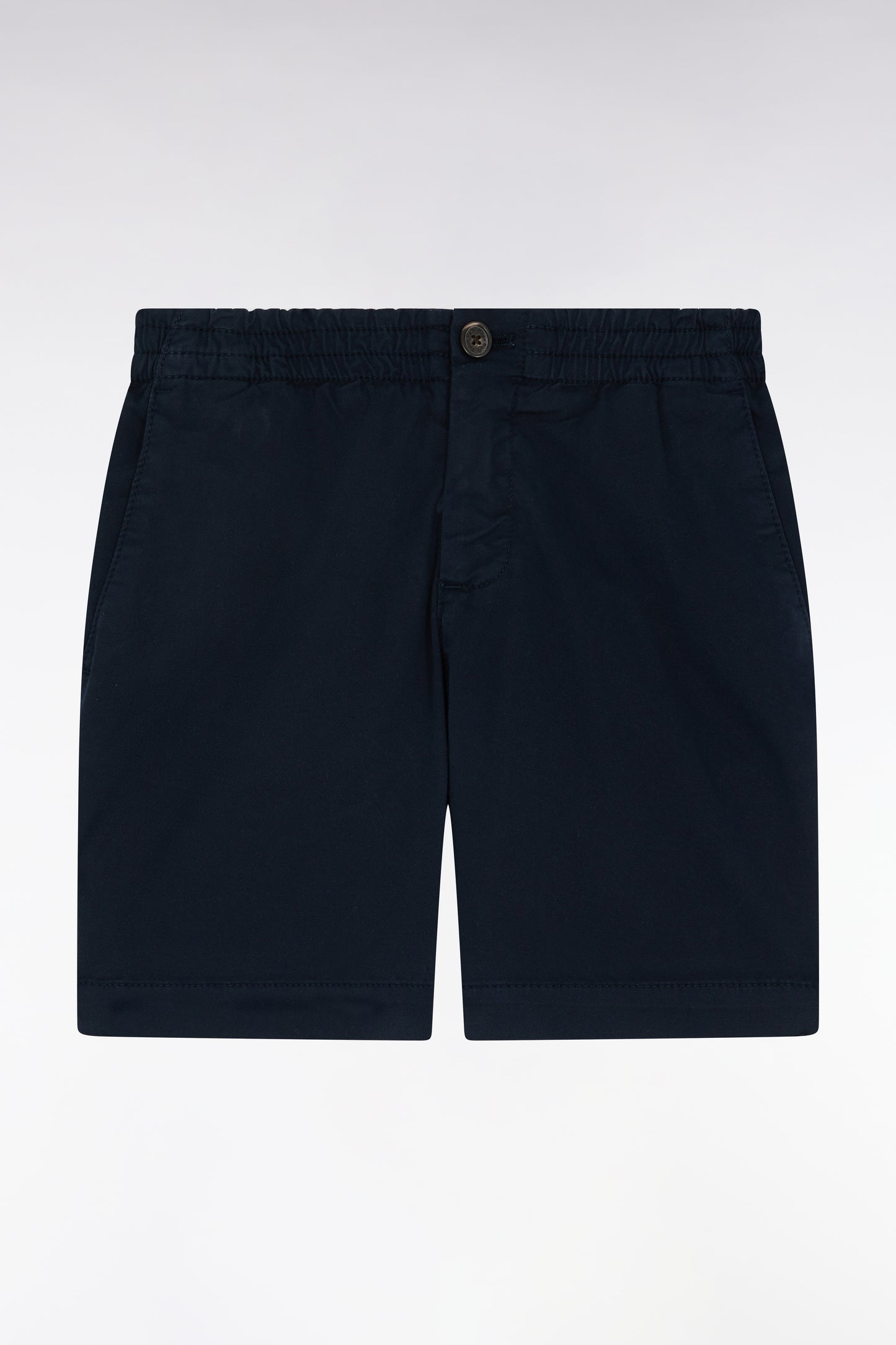 Navy stretch cotton Bermuda shorts with an elasticated waistband
