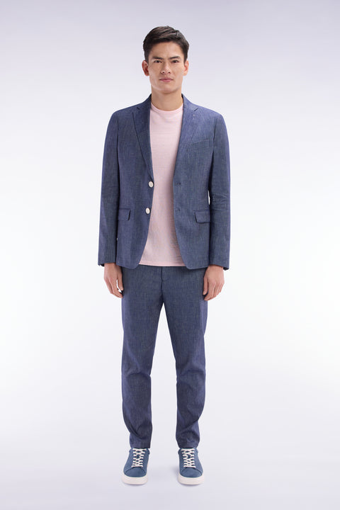 Indigo linen and stretch cotton elasticated pants - Image 1