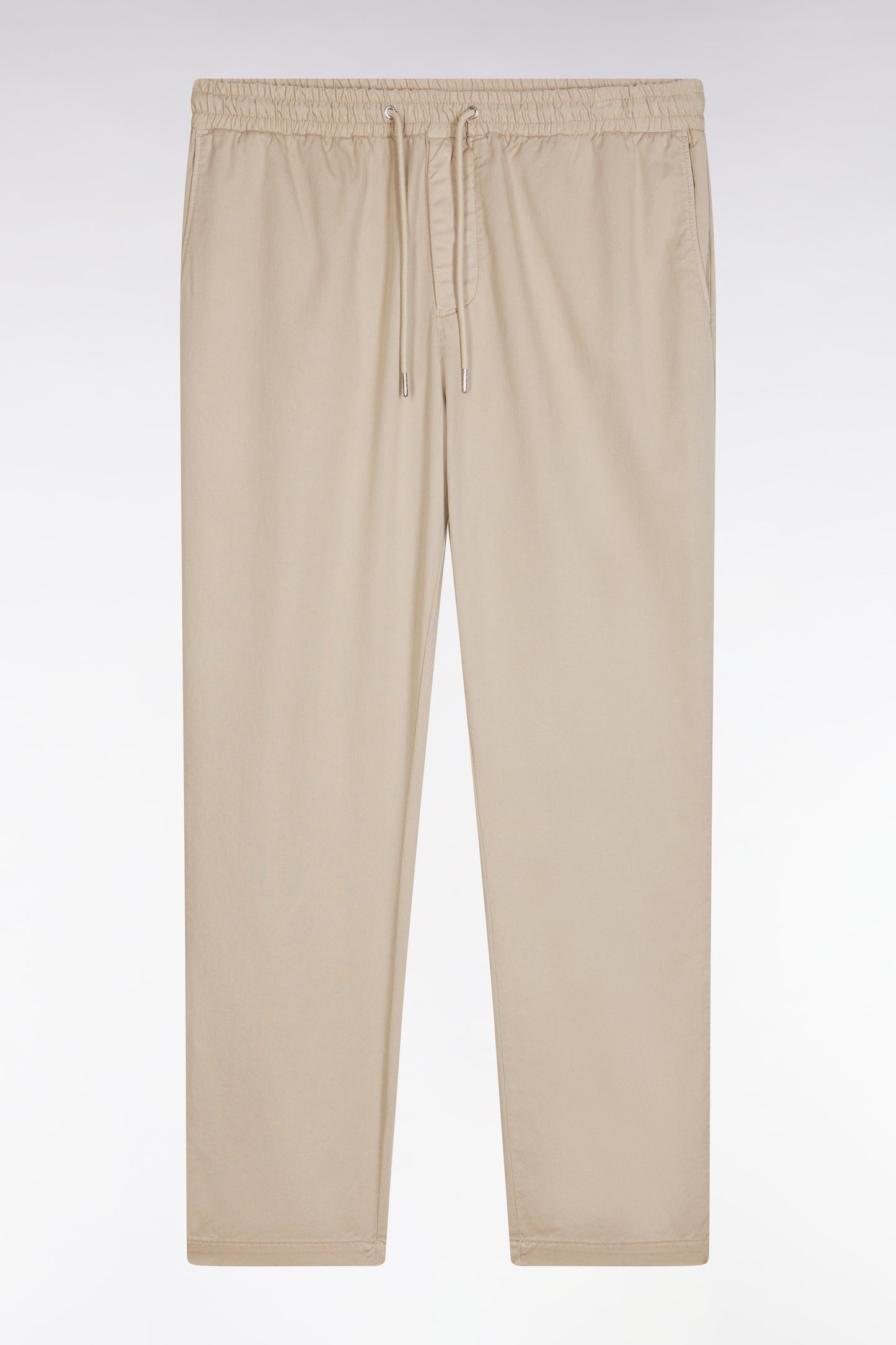 Pantalon chino à taille élastique en coton et lyocell stretch beige