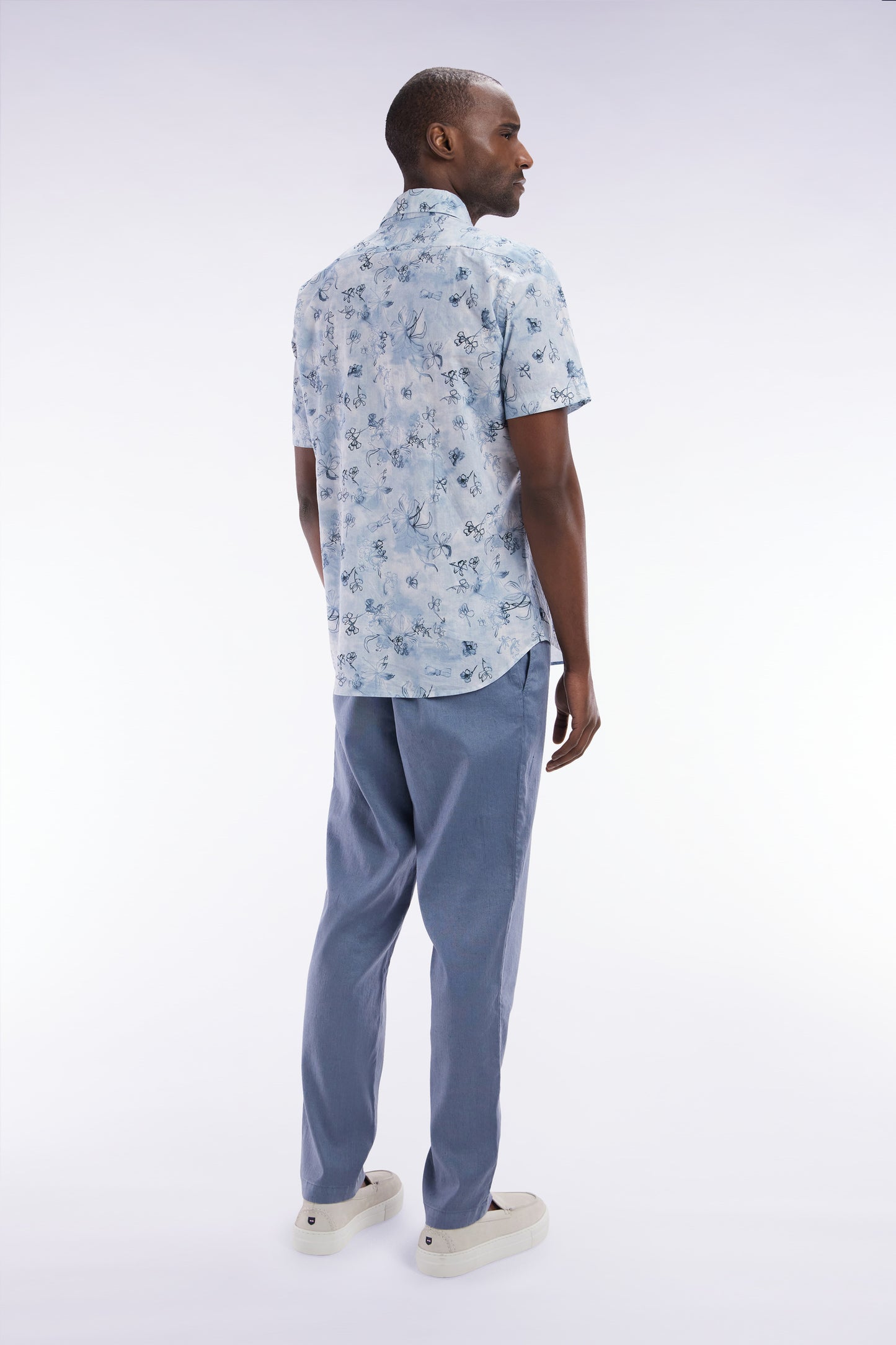 Flowing elastic trousers in grey stretch linen - cotton blend