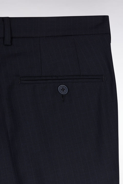 Navy stretch wool blend trousers with fine stripes - Image 2