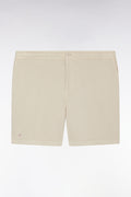 Short à taille élastique en coton stretch uni beige