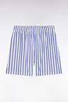 White oversized cotton shorts with blue stripes