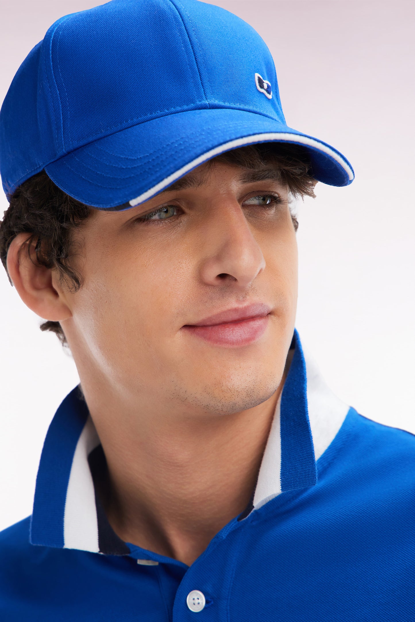 Blue cotton twill cap with piped visor