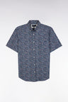 Straight short-sleeved navy shirt in cotton micro flowers print