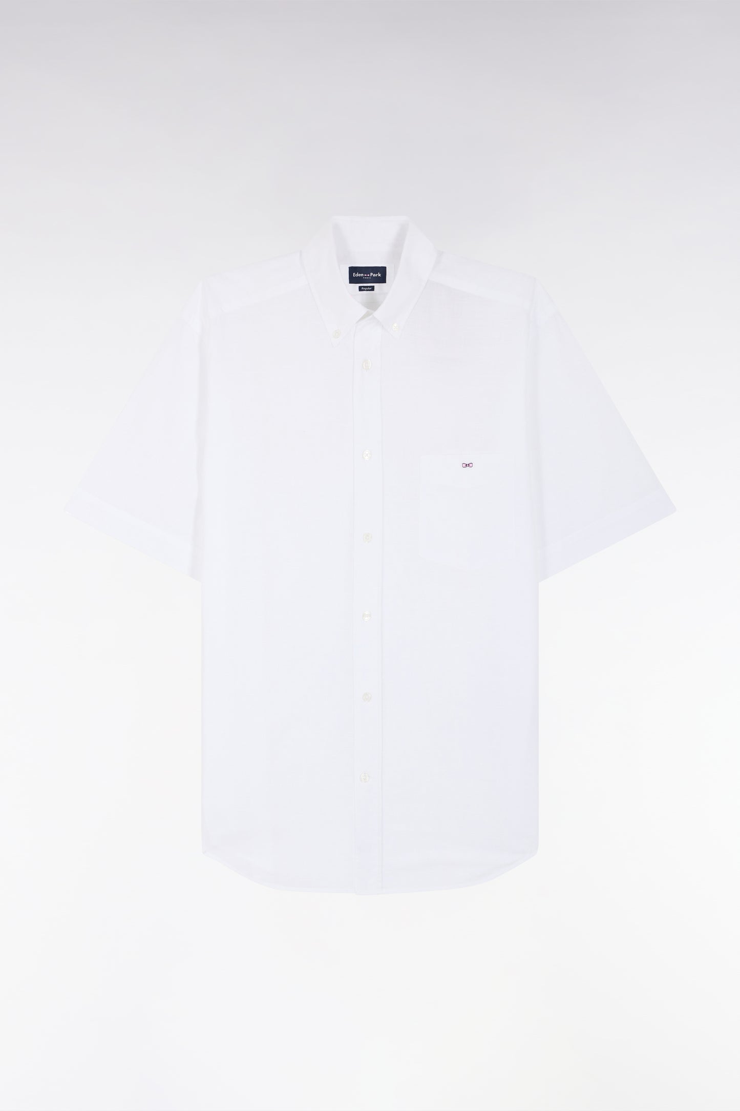 Chemise à manches courtes en coton texturé blanc coupe droite