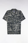 Slim fitted short-sleeved navy shirt in cotton with jungle print