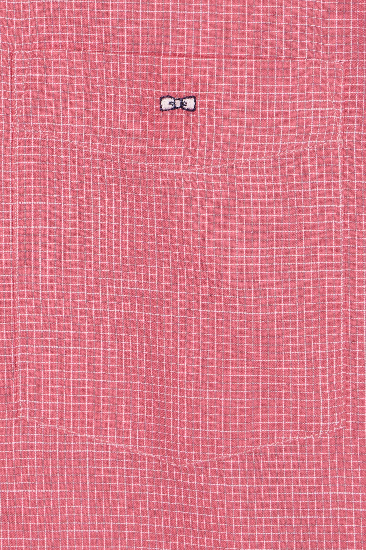Straight short-sleeved pink cotton shirt in microplaid print