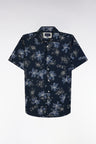 Slim-fit short-sleeved navy cotton shirt with floral print