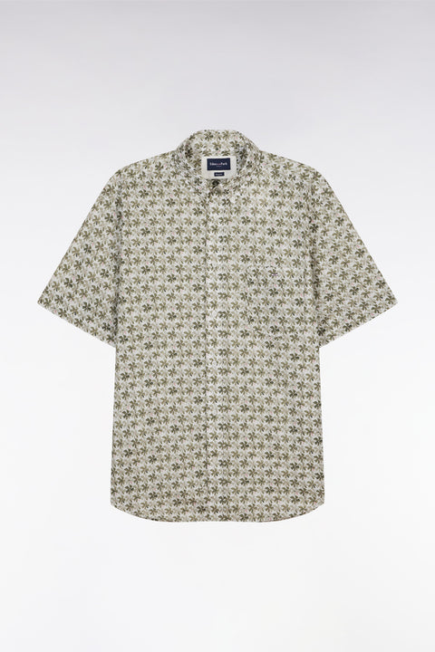 Straight-fit sort-sleeved shirt in khaki cotton with graphic floral print - Image 2