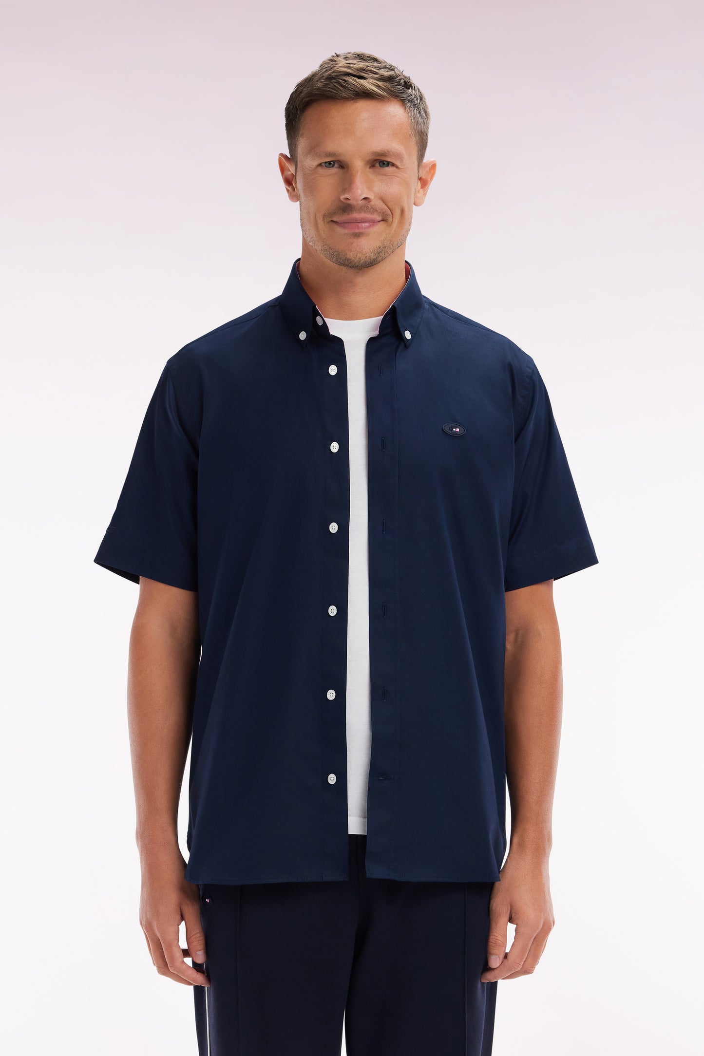 Chemise à manches courtes en coton marine broderie dos XV de France