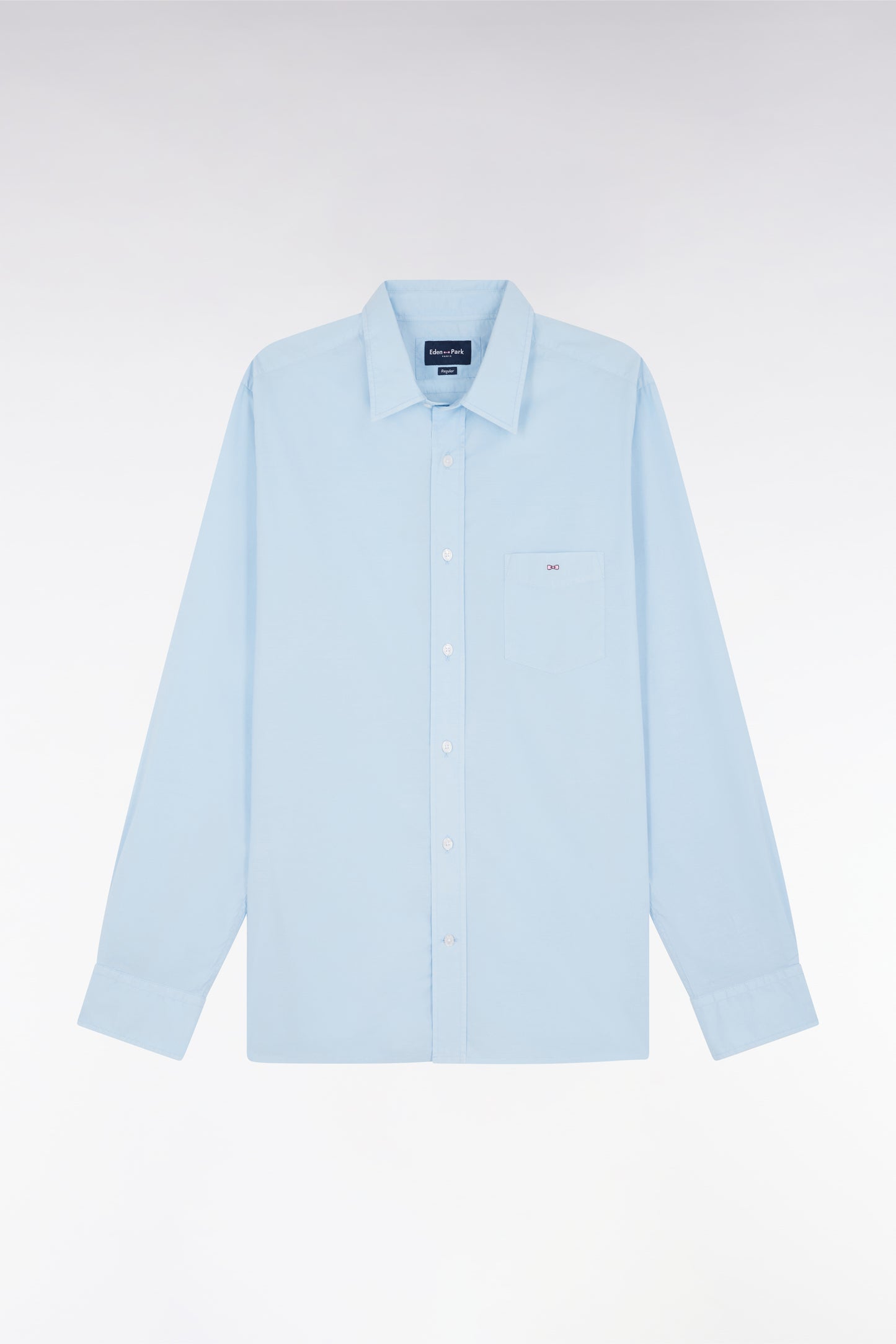 Straight-fit unisex shirt in sky blue stretch cotton and lyocell