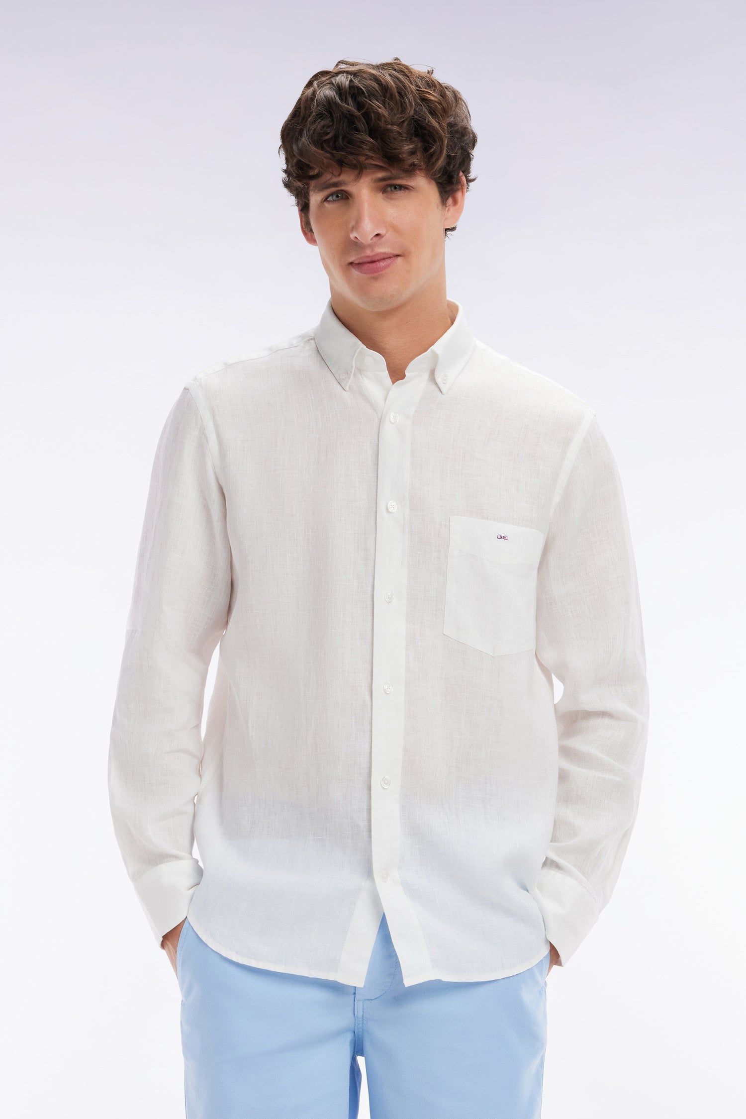 Chemise en lin blanc unie coupe droite