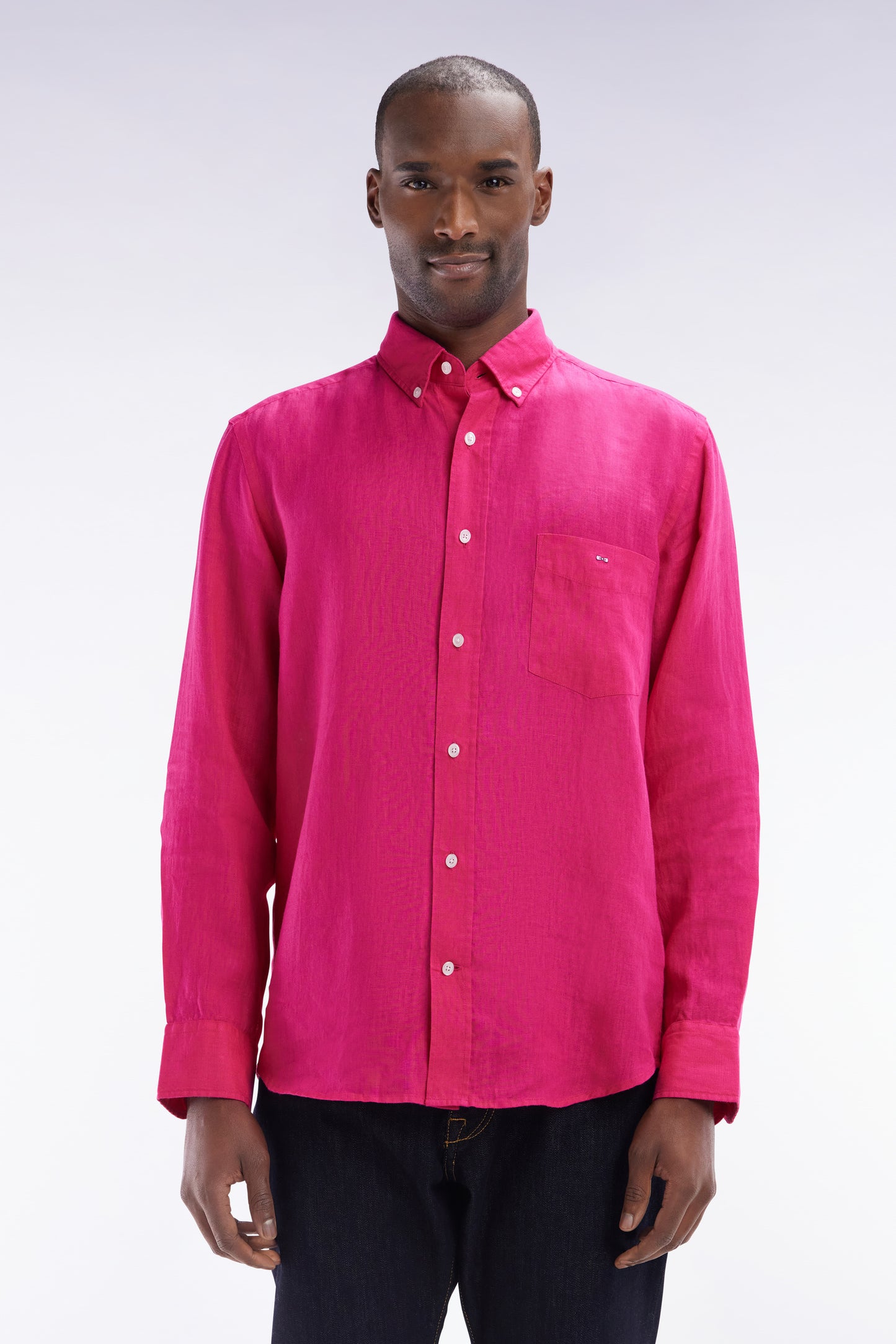 Chemise en lin fuchsia unie coupe droite