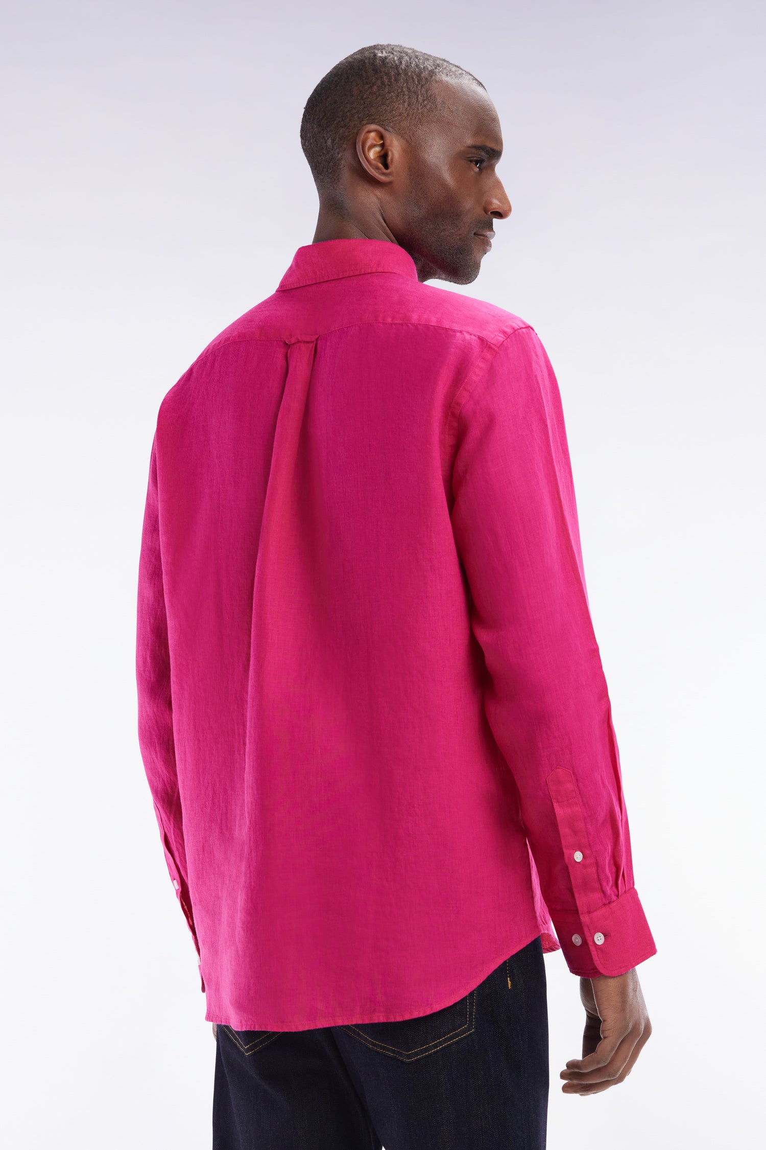 Chemise en lin fuchsia unie coupe droite