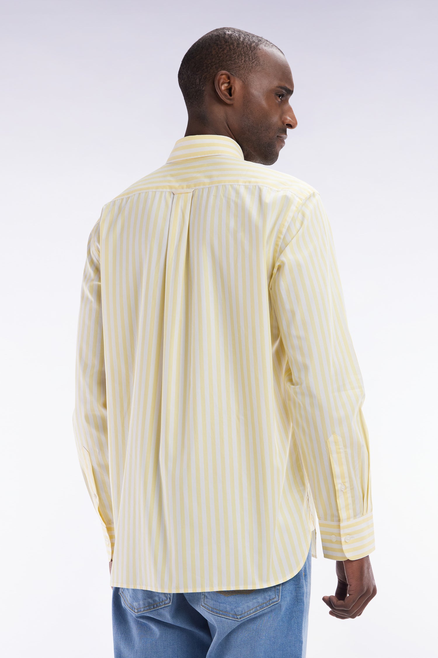 Chemise à rayures bâtons en coton ivoire coupe droite