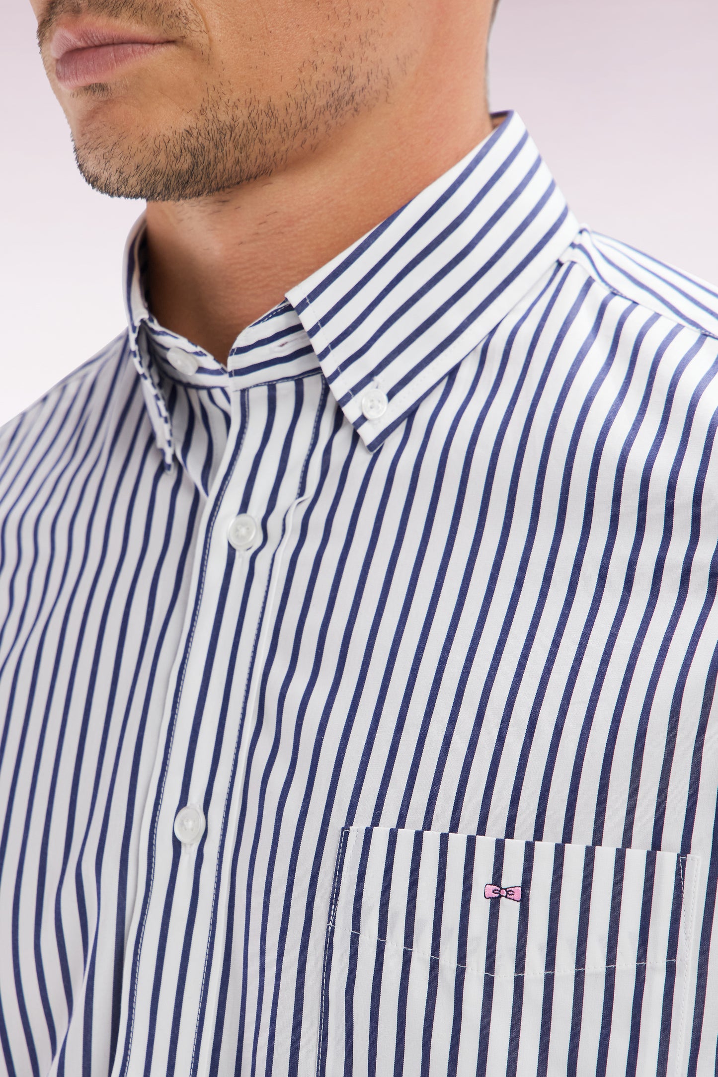 Straight-fit striped blue cotton shirt