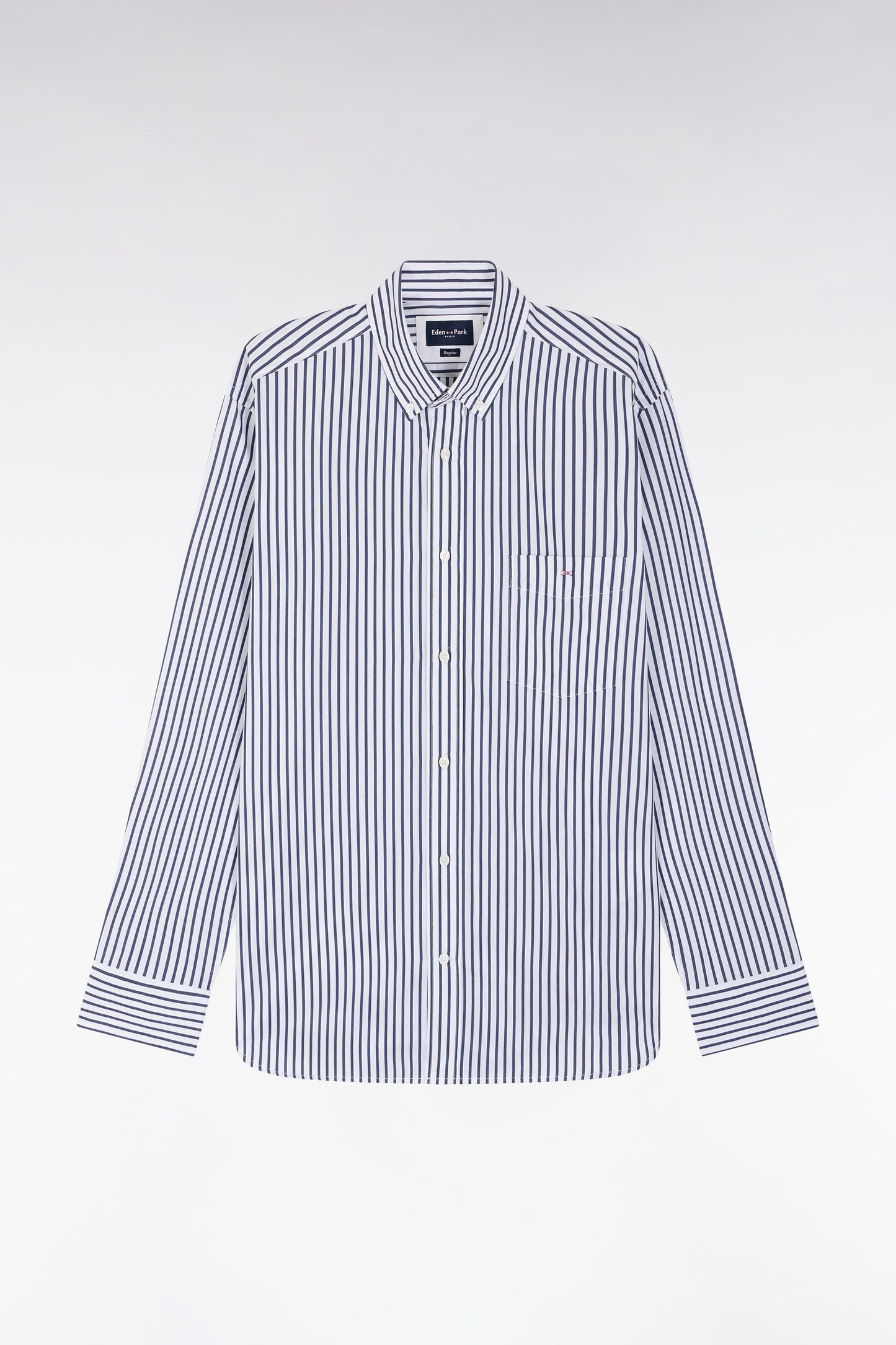 Straight-fit striped blue cotton shirt