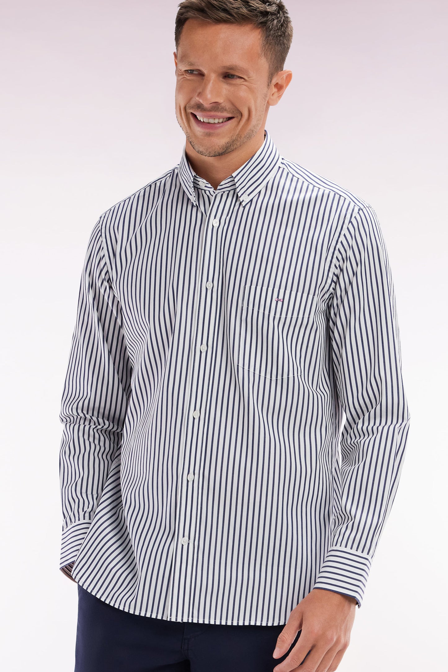 Straight-fit striped blue cotton shirt