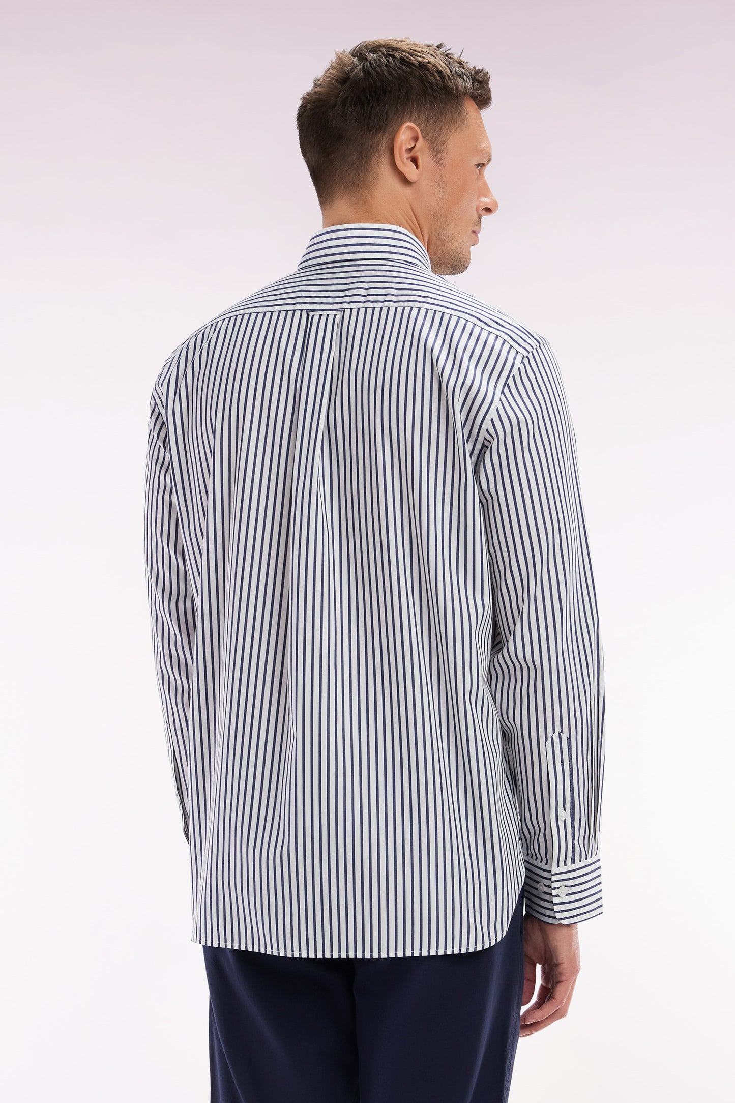 Straight-fit striped blue cotton shirt