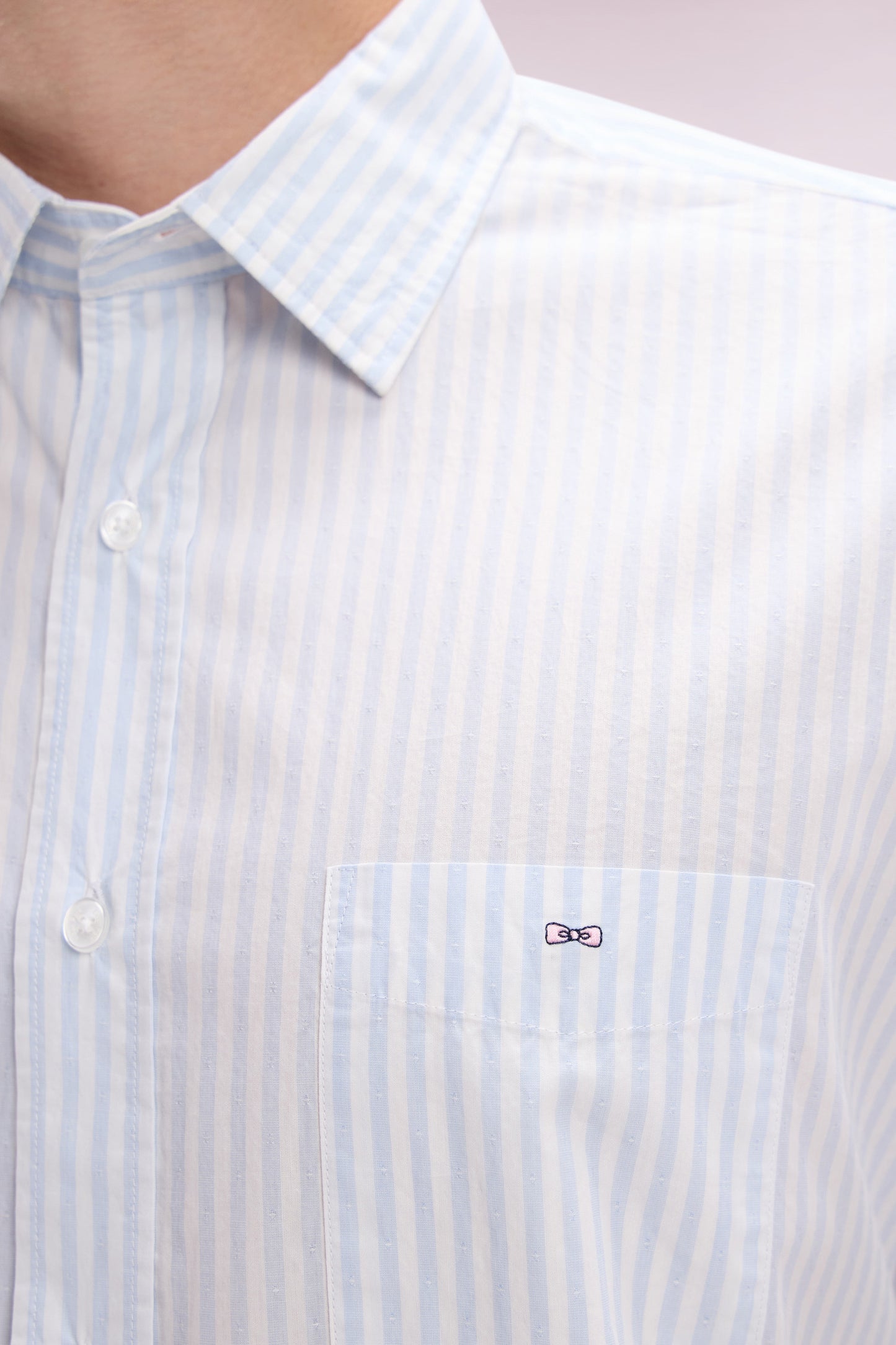 Straight-fit sky blue striped cotton shirt