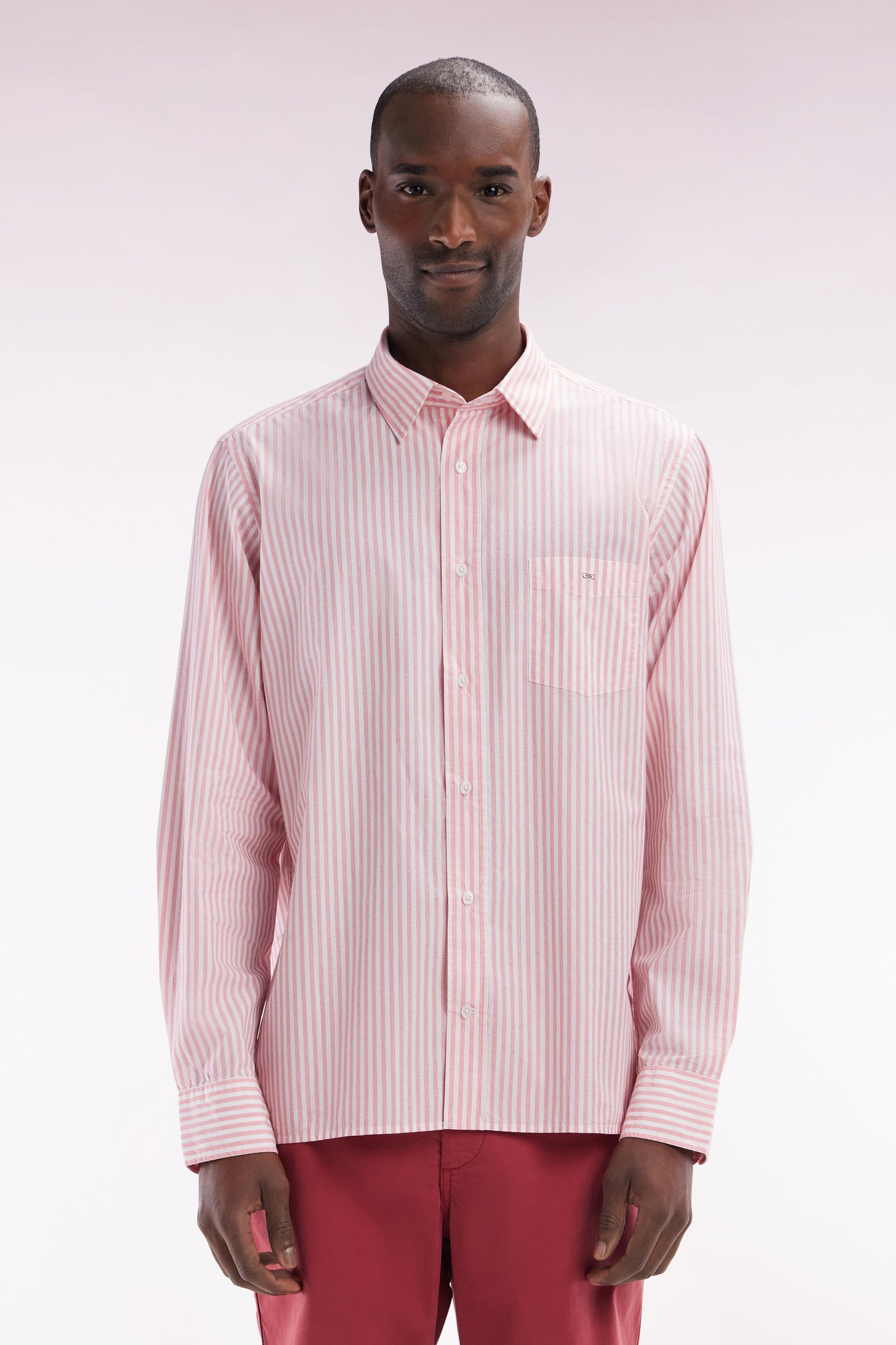 Straight-fit pink striped cotton shirt