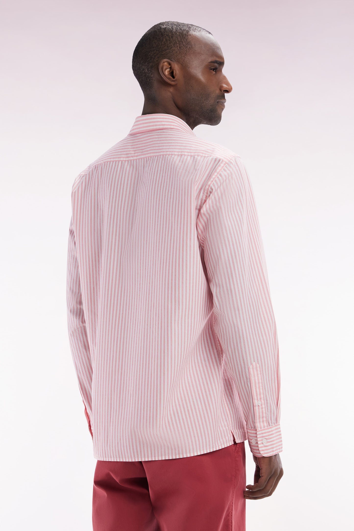 Straight-fit pink striped cotton shirt
