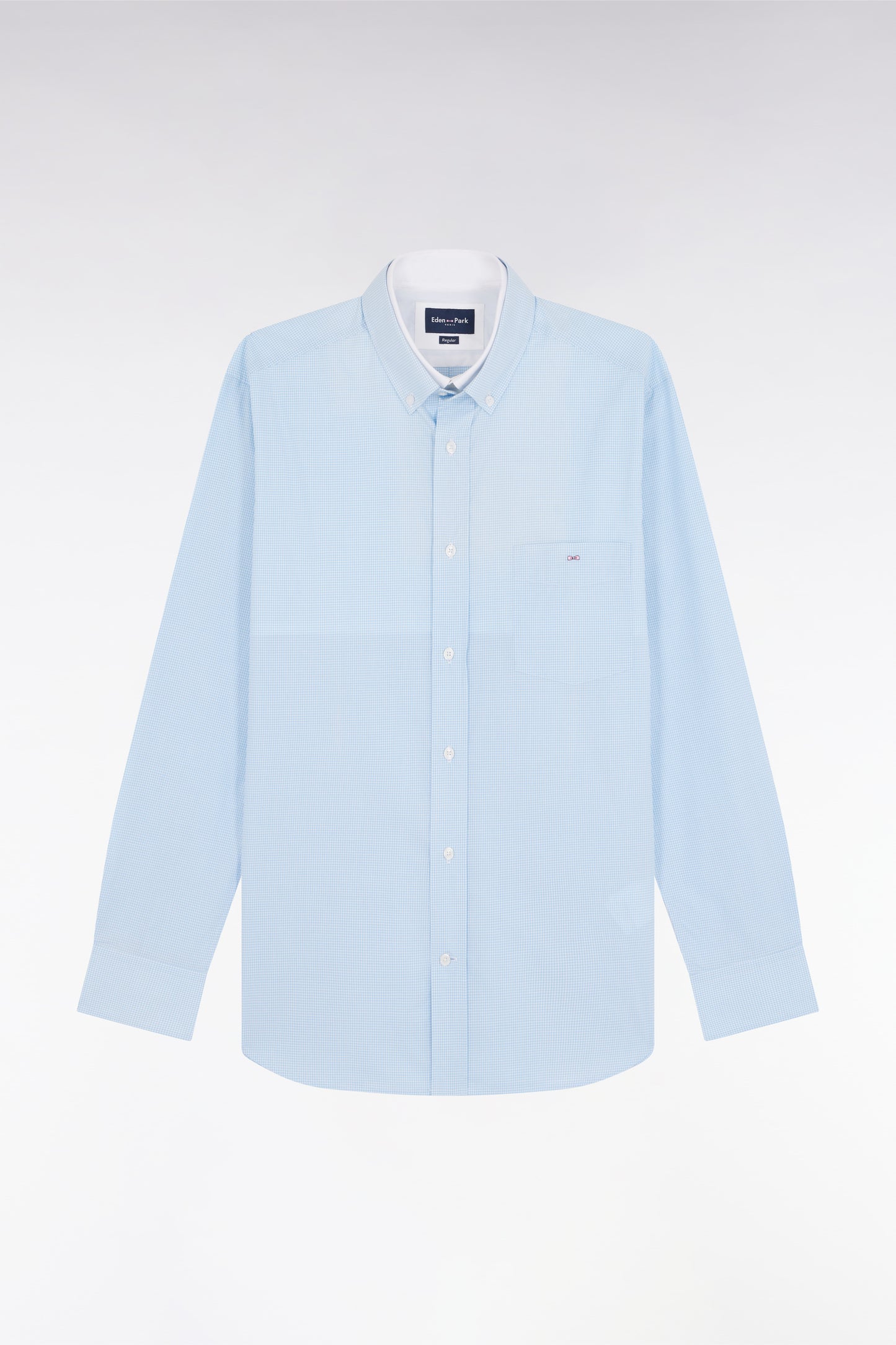 Straight-fit sky blue cotton gingham shirt