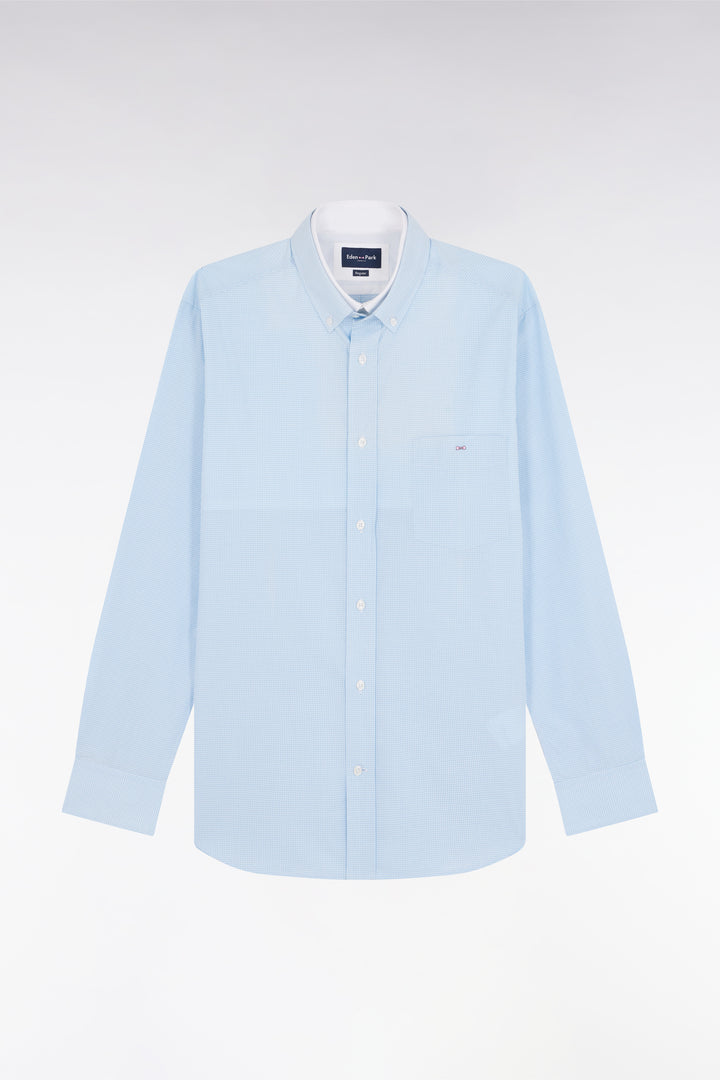 Chemise imprimé vichy en coton ciel coupe droite