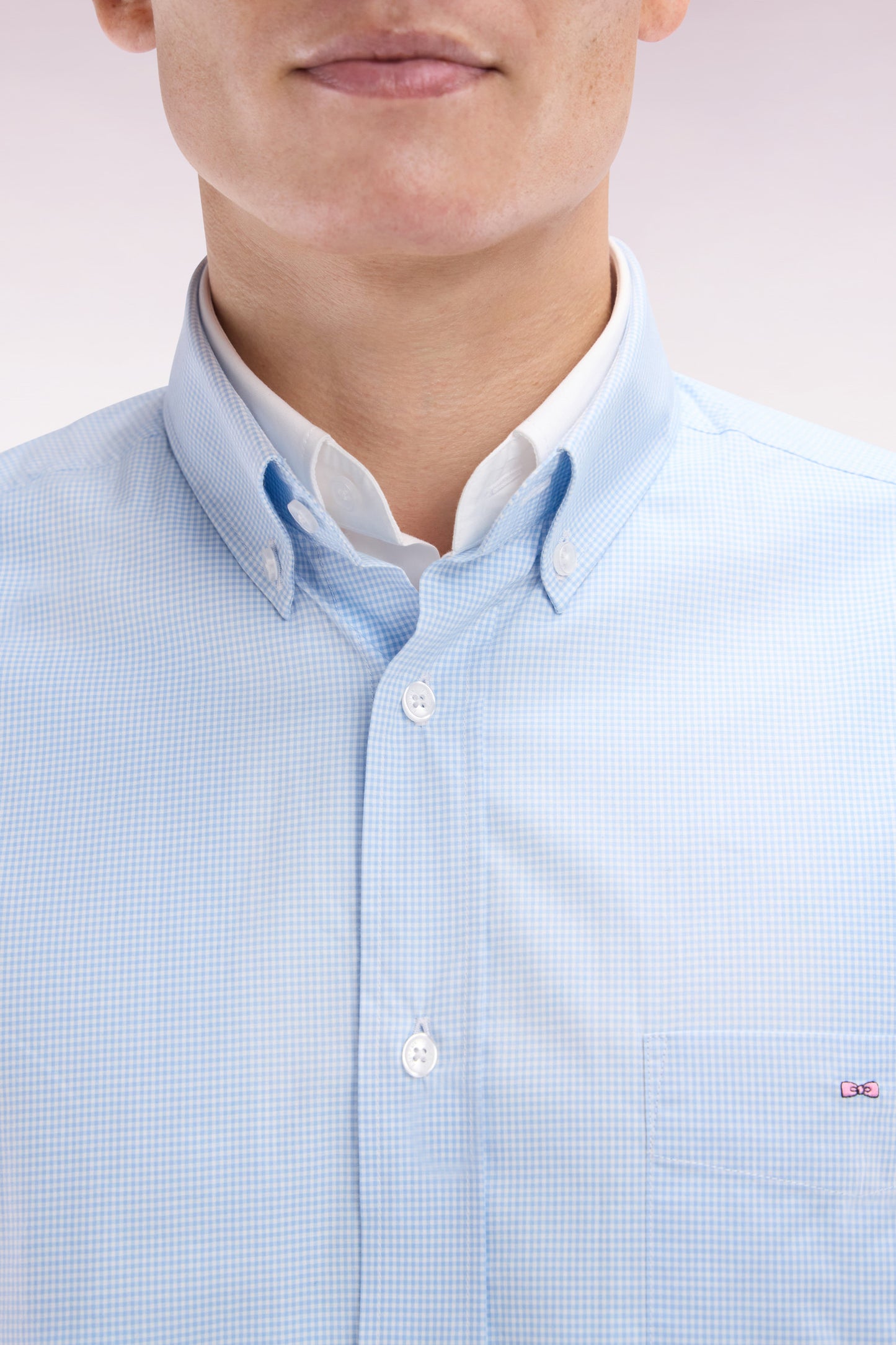 Straight-fit sky blue cotton gingham shirt