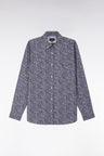 Straight-fit navy cotton poplin shirt with floral microprint
